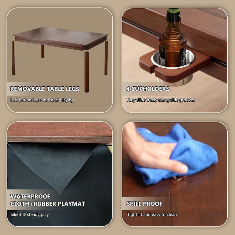 Solid Wood Board Game Table with Removable Table Top for 4-6 Players - 63"x38"