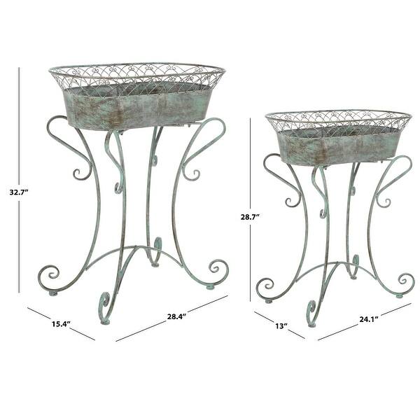 dimension image slide 0 of 4, SAFAVIEH Hendrick Victorian Scroll Iron Outdoor Planter Set of 2.
