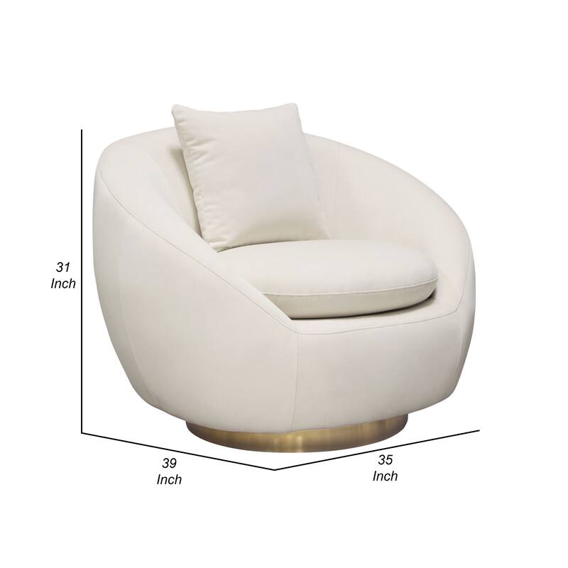 Dela Swivel Accent Chair with Pillow, Cream Velvet, Brushed Gold Base
