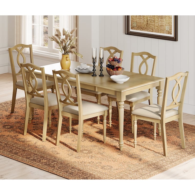 Farmhouse Dining Table Set, Wood Dining Table & Cross-Back Chairs, Oak