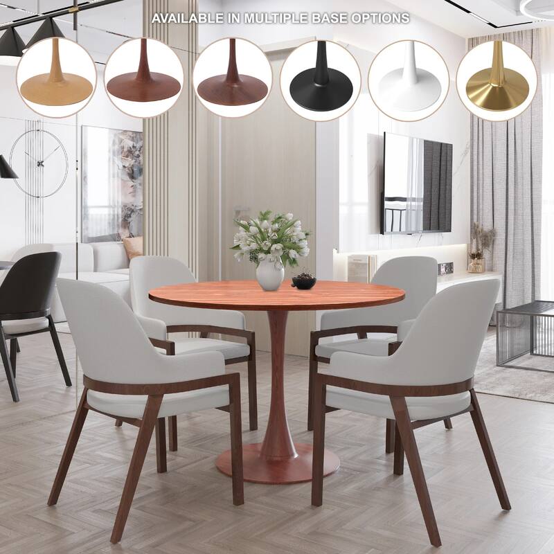 Bristol Round Dining Table 36 in. Wide MDF Tabletop in Cherry Steel Pedestal Base for Modern Kitchen and Dining Room