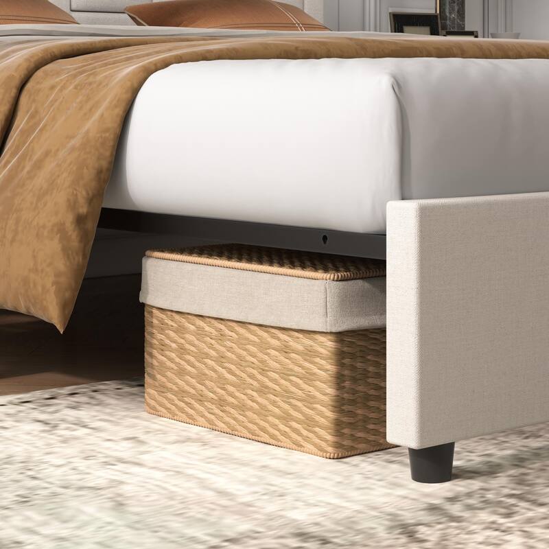 Javlergo Full Queen Size Bed Frame with USB Charging Station Adjustable Height Upholstered Headboard No Box Spring Needed