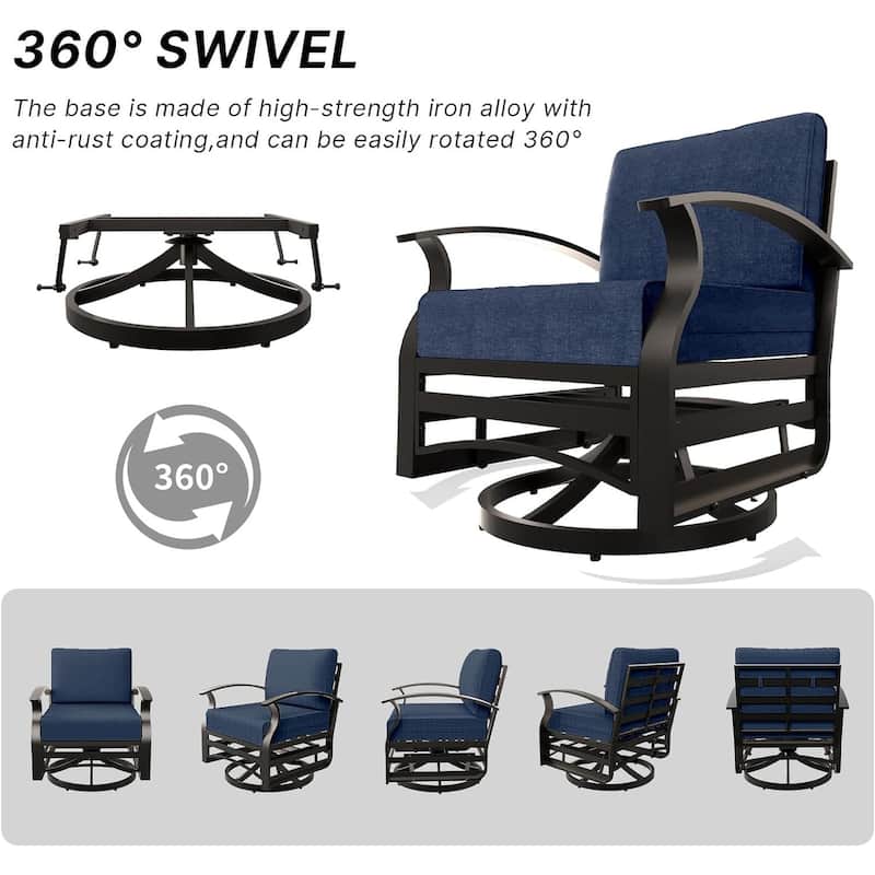 Kullavik Aluminum Outdoor Patio Furniture with Curved Armrests & Firepit Table