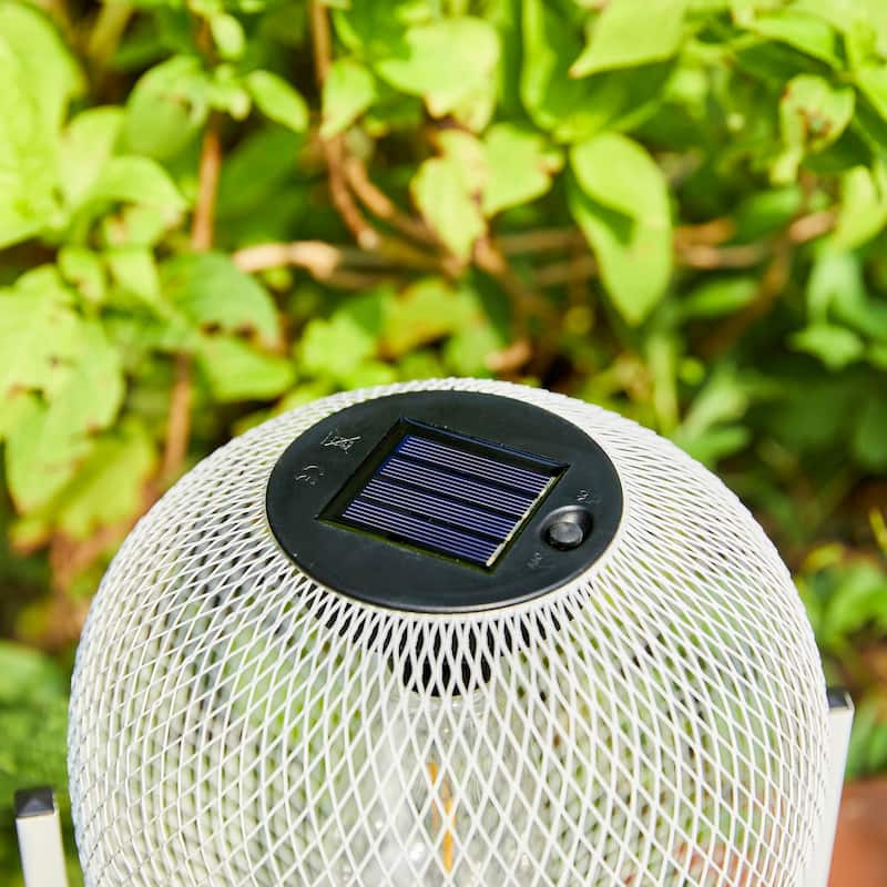 Glitzhome White Metal Outdoor Solar Lantern with Stand (Set of 2)