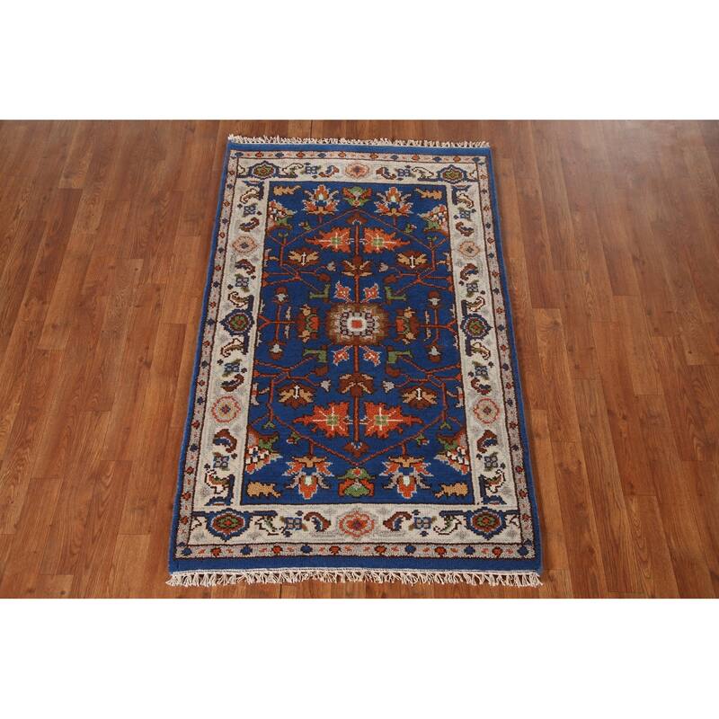 Blue Oushak Oriental Area Rug Hand-knotted Wool Carpet - 3'1"x 5'0"