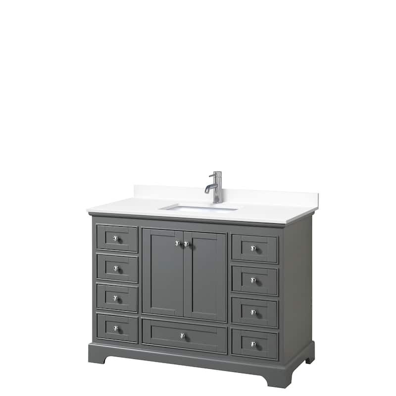 Deborah 48-inch Single Vanity, Cultured Marble Top - Dark Gray, Chrome Trim, White Cultured Marble Top