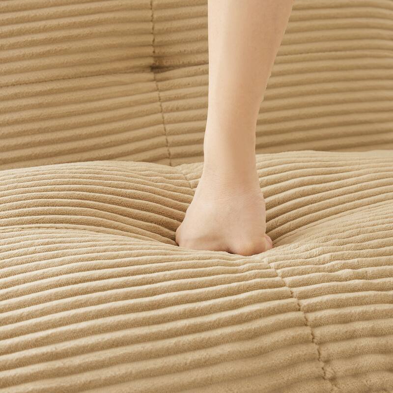 82" Tufted Sectional Sofa with Movable Ottoman, 2-Seater Corduroy Couch for Living Room, Floor Upholstered Leisure Loveseat