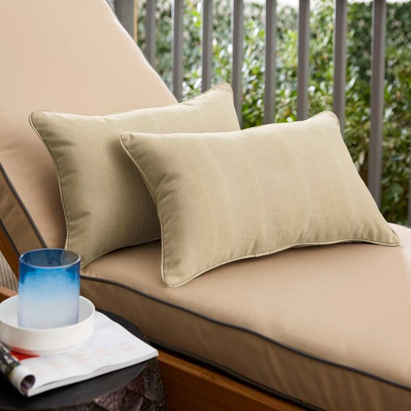 Sorra Home Sunbrella Dupione Sand Corded Indoor/ Outdoor Pillows (Set of 2) - 12 in x 24 in