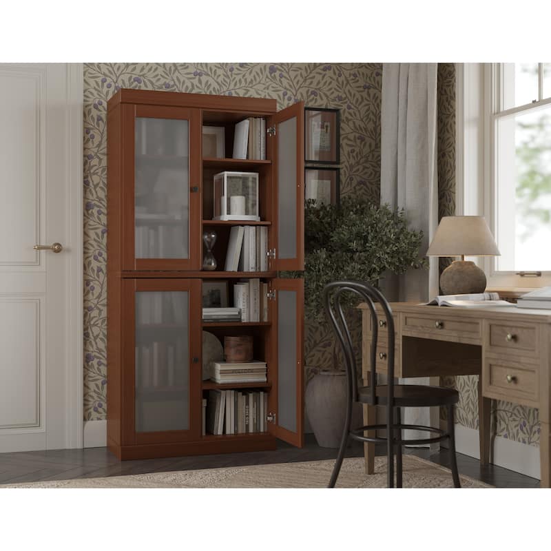 100% Solid Wood 6-Shelf Bookcase with Optional Doors by Palace Imports - 4 Dr Frosted - Mocha