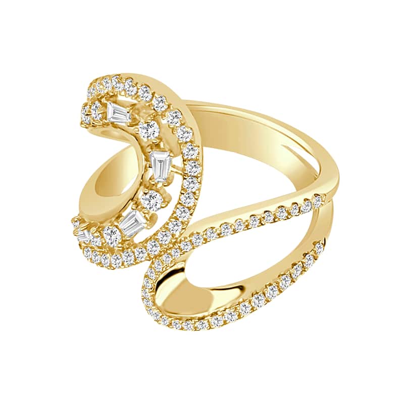 Auriya 14k Gold Lab Grown Baguette and Round Diamond Double Loop Ring 0.63 ct. tw. (F-G, VS) - 9 - Yellow