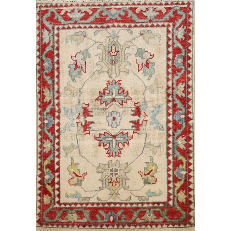 Geometric Kazak Accent Rug Handmade Wool Carpet - 2'0" x 3'0"