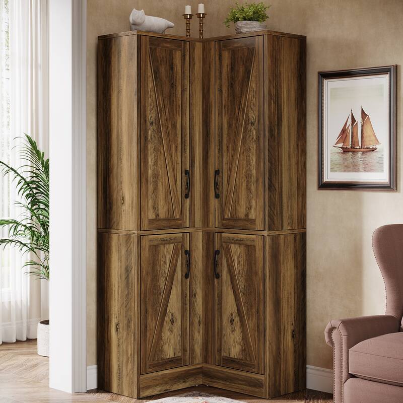 67-in Corner Cabinet, Farmhouse Accent Cabinet with Barn Doors