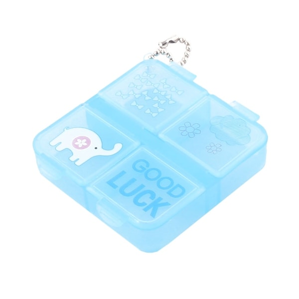 Household Plastic Square 4 Compartments Medicine Pill Tablet Container Box Blue