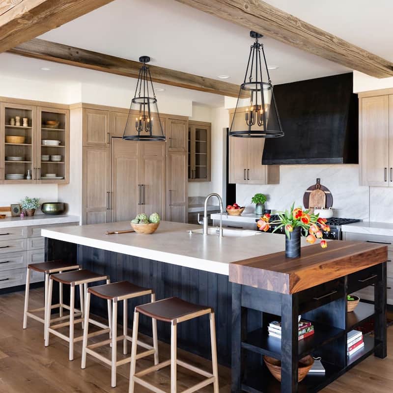 4-Light Black Farmhouse Clear Glass Drum Pendant Light