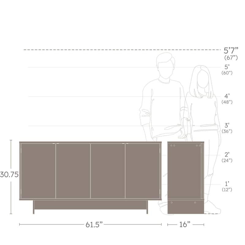Prepac Finnley Sideboard Cabinet Buffet Cabinet with Storage, Entryway Cabinet with Adjustable Shelves
