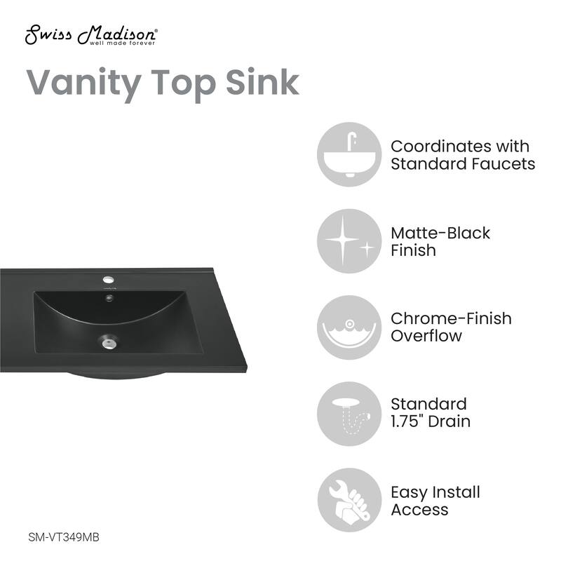48" Ceramic Vanity Top In Matte Balck With Double Basin