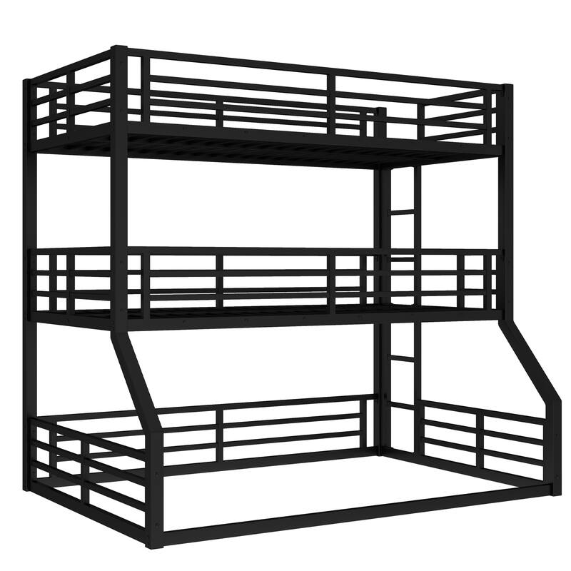 Roomfitters Twin over Twin over Full Metal Triple Bunk Bed with Safety Guardrails, Heavy-Duty Noise-Reduced Frame
