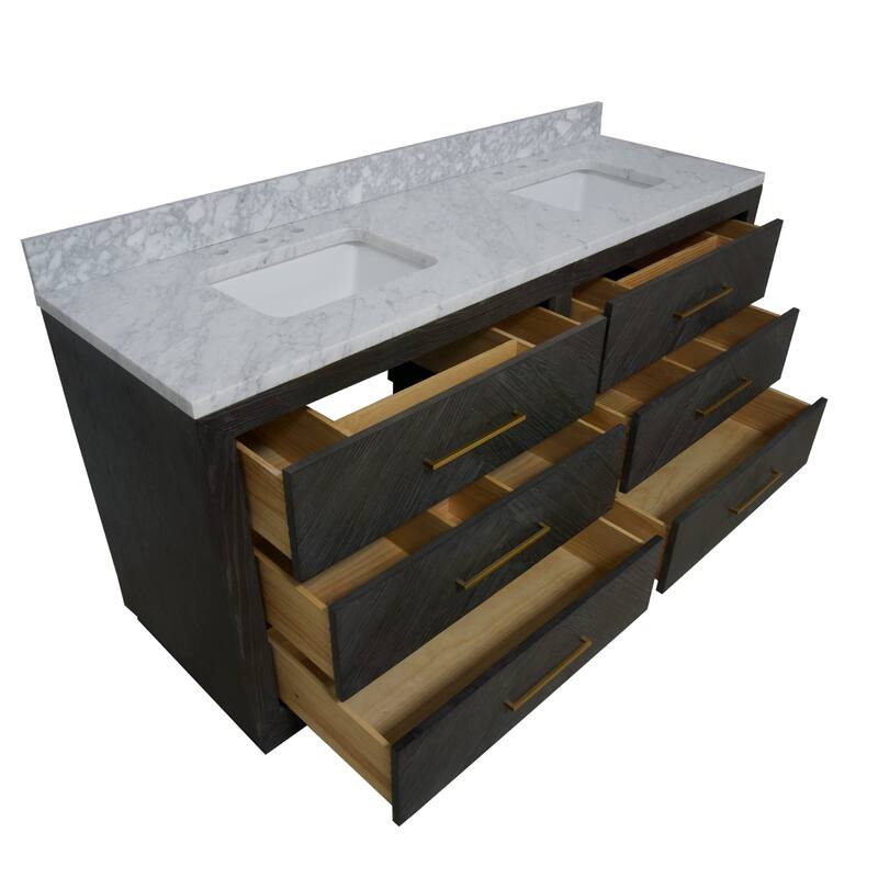 KitchenBathCollection Avery 72" Double Bathroom Vanity with Carrara Marble Top