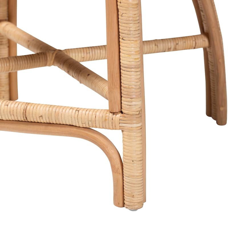 Prisca Natural Rattan Counter Stool with Bubble Frame - Handwoven Wicker Accent Stool with Round Back and Removable Cushions