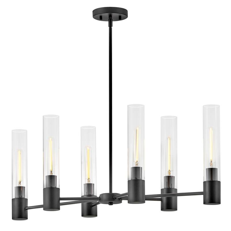 Lark 85406 Shea 6 Light 34" Wide Linear Chandelier with Clear Glass - Black