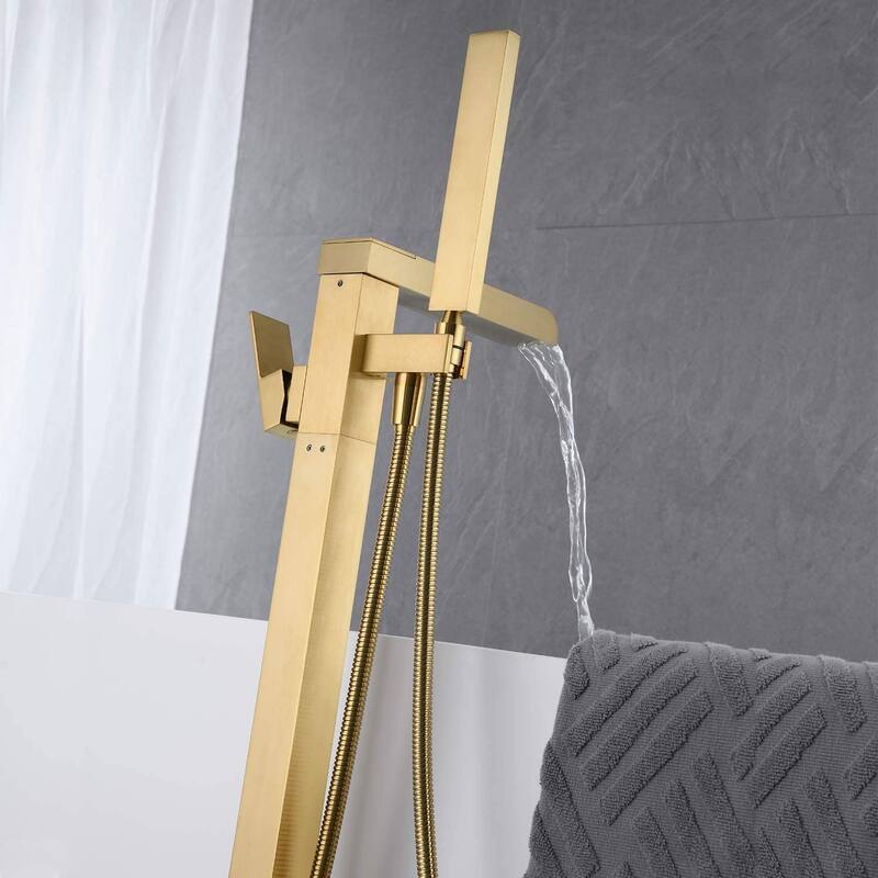 Single Handle Floor Mounted Freestanding Tub Filler with Hand Shower