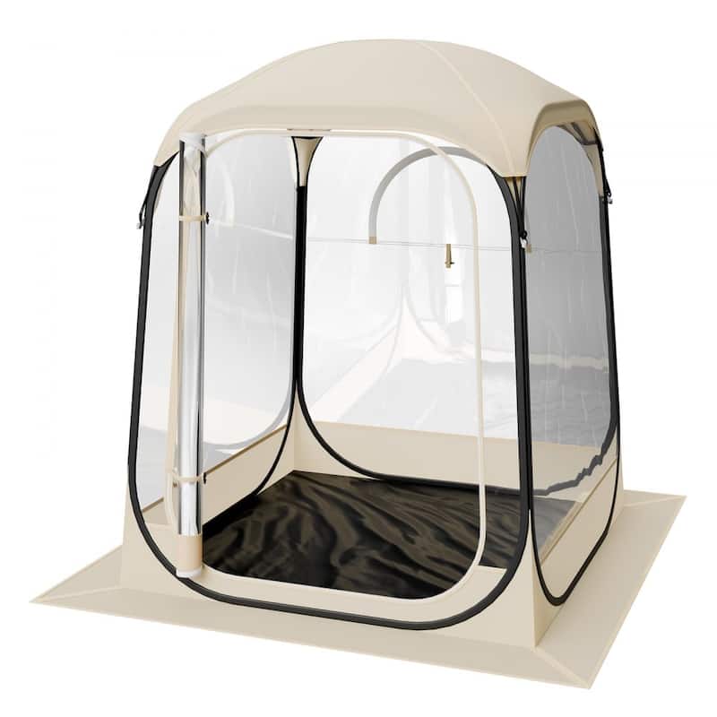 Beige Transparent Pop-Up Sports Tent TPU Oxford Fabric with Rods - 50.00 × 50.00 × 66.93 in