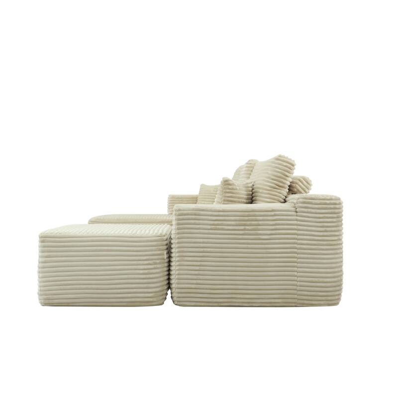 U-Shaped Sectional Couch Boneless Corduroy Couch with Chaise ‌and Ottoman‌, Upholstered Modular Lounger Sofa