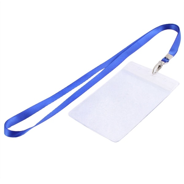 5 Pcs Blue Clear Vertical Design Strap Hole Business ID Card Badge Holder Pouch