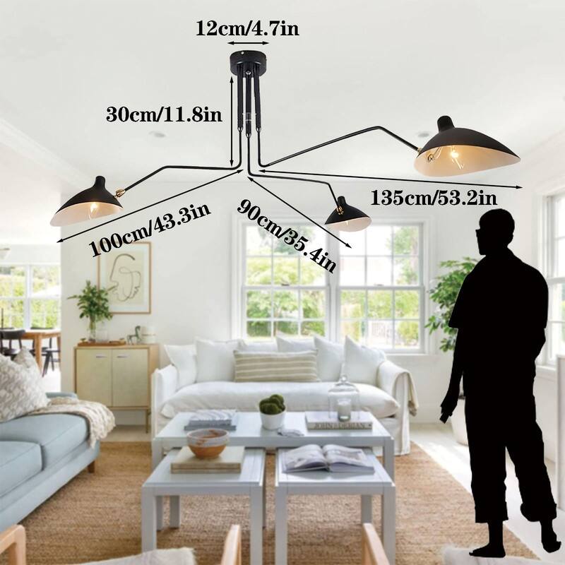 Modern Black Chandelier 3 arm Chandelier Mid Century Chandelier.