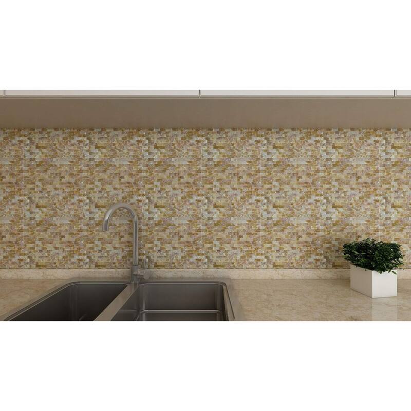 Art3d Peel and Stick Mother of Pearl Shell Tile for Kitchen Backsplash/Bathroom White Rectangle Seamless 6-Pack