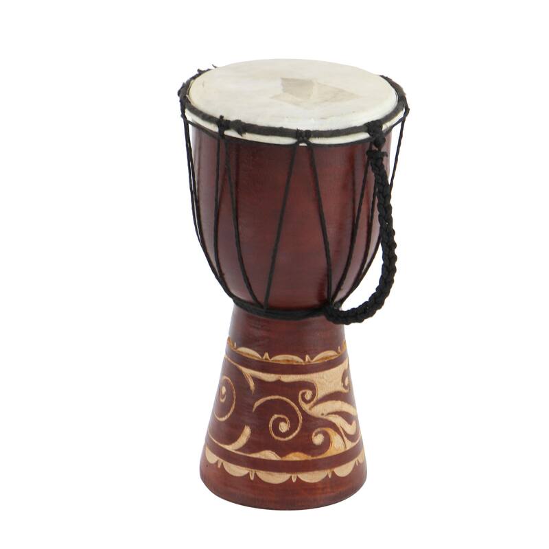 Wood Drum Handmade Djembe Decorative Sculpture with Rope Accents - Brown - Roche River Decor
