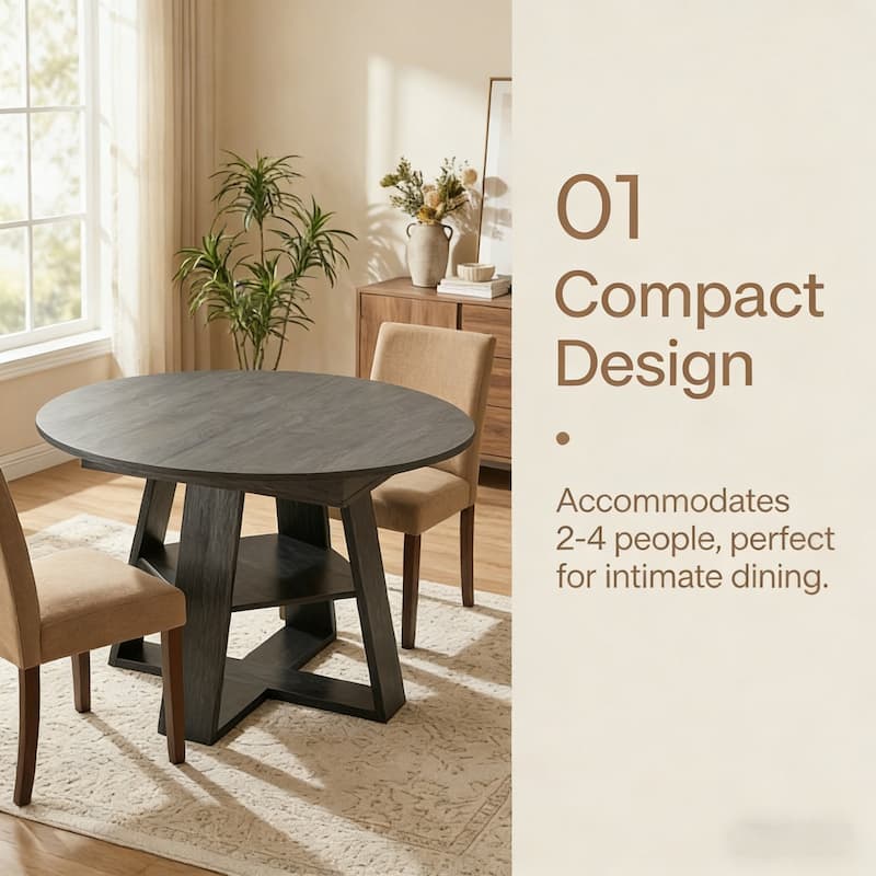 43.3"-59" Extendable Round Dining Table with Storage Shelf