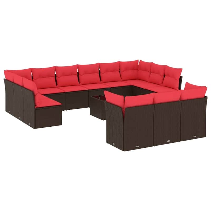 vidaXL Patio Sofa Set with Cushions Outdoor Conversation Furniture Poly Rattan - 21.7" x 24.4" x 27.2"