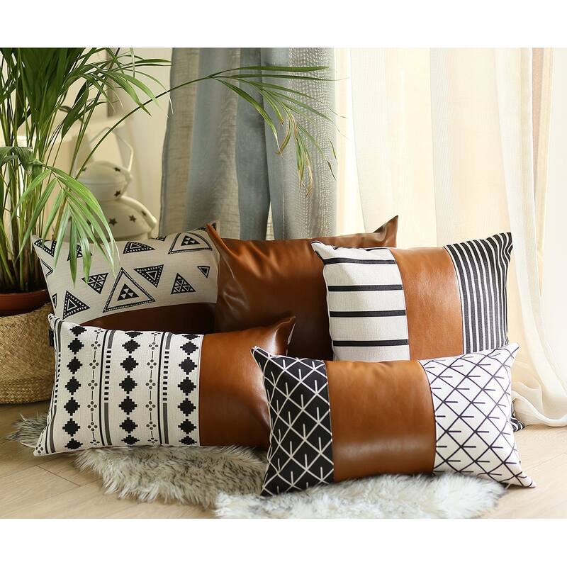 Decorative Faux Leather Solid Square Throw Pillow Cover (Set of 2)