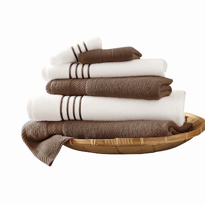 Dana 6 Piece Soft Egyptian Cotton Towel Set, Striped Pattern, Brown White