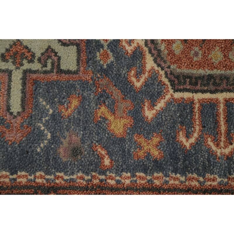 Hand Knotted Oriental 100% Wool Carpet Traditional Geometric Navy Blue & Blues Kazak Area Rug - 10' 1'' X 2' 6''