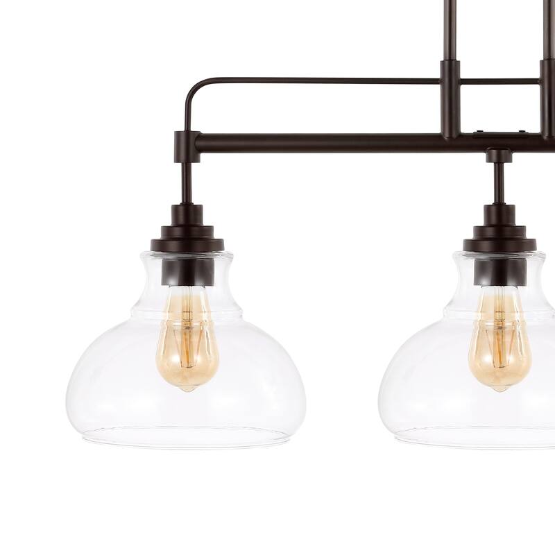 Abbott 32.5" 3-Light Farmhouse Industrial Iron/Glass Linear LED Pendant, Oil Rubbed Bronze/Clear by JONATHAN Y