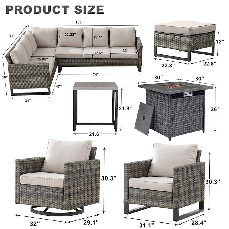 Pocassy Outdoor PE Wicker Sofa Conversation Set