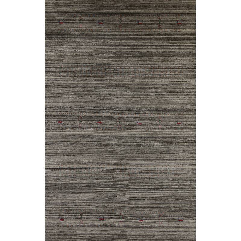 Hand Knotted Oriental 100% Wool Carpet Tribal Tribal Greys & Charcoal Gabbeh Area Rug - 7' 8'' X 5' 0''
