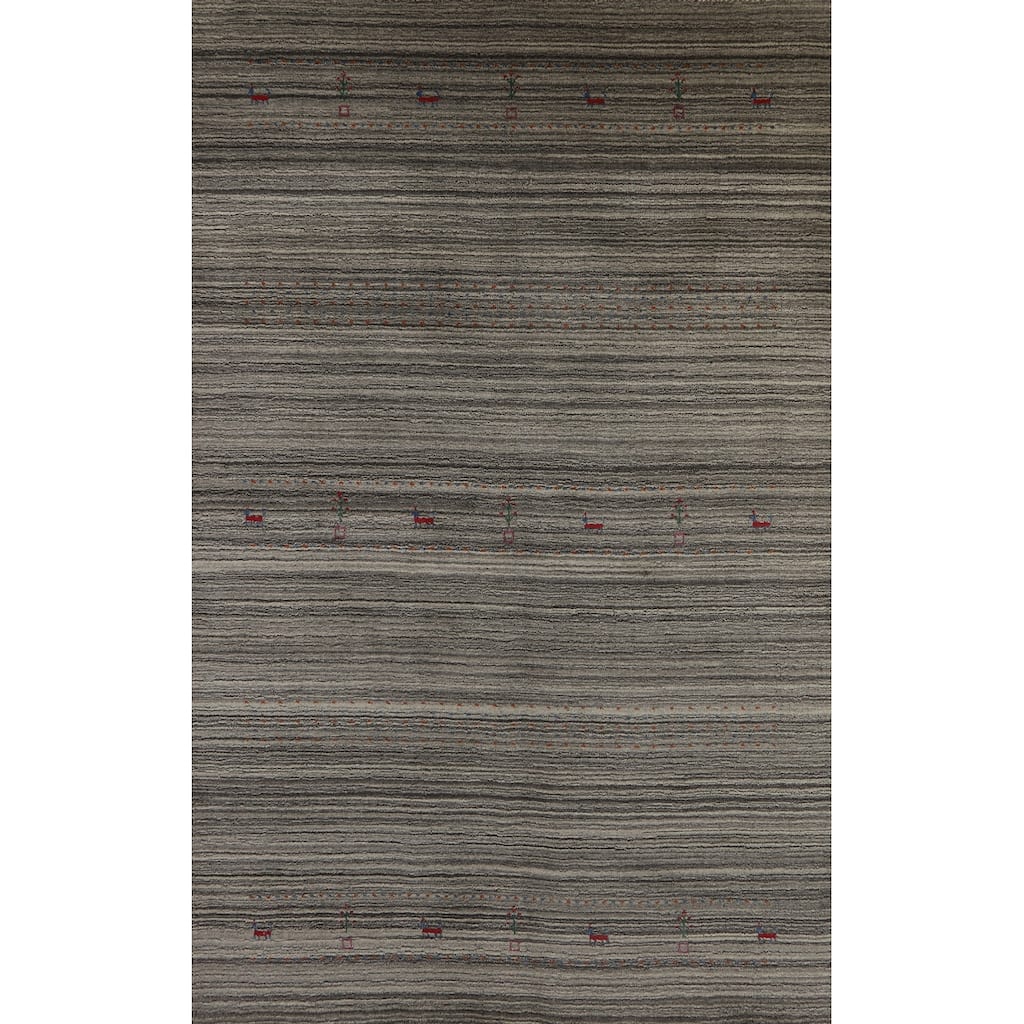 Hand Knotted Oriental 100% Wool Carpet Tribal Tribal Greys & Charcoal Gabbeh Area Rug - 7' 8'' X 5' 0''