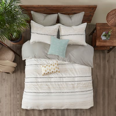 INK+IVY Nea Cotton Printed Duvet Cover Set with Trims