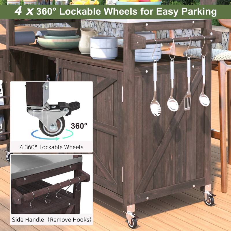 Outdoor Kitchen Island Rolling Grill Cart Sideboards Prep Table