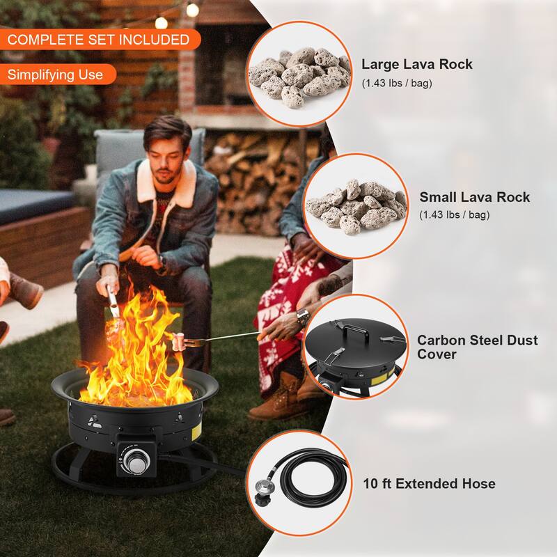 Black Steel Smokeless Propane Gas Fire Pit, Portable with Flame Control