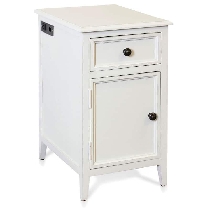 Egg Shell Side Table With Drawer and Cabinet - Egg Shell Painted - MDF