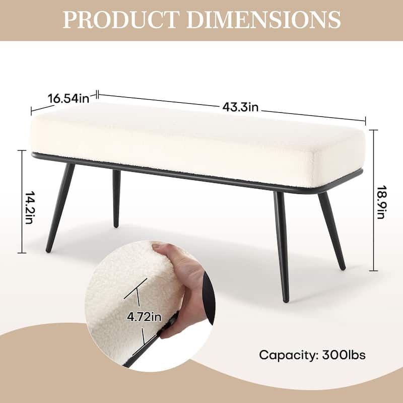 Fabric Upholstered Entryway Storage Bench, Bedroom Bench - 43.3"L x 16.54"W x 18.9"H