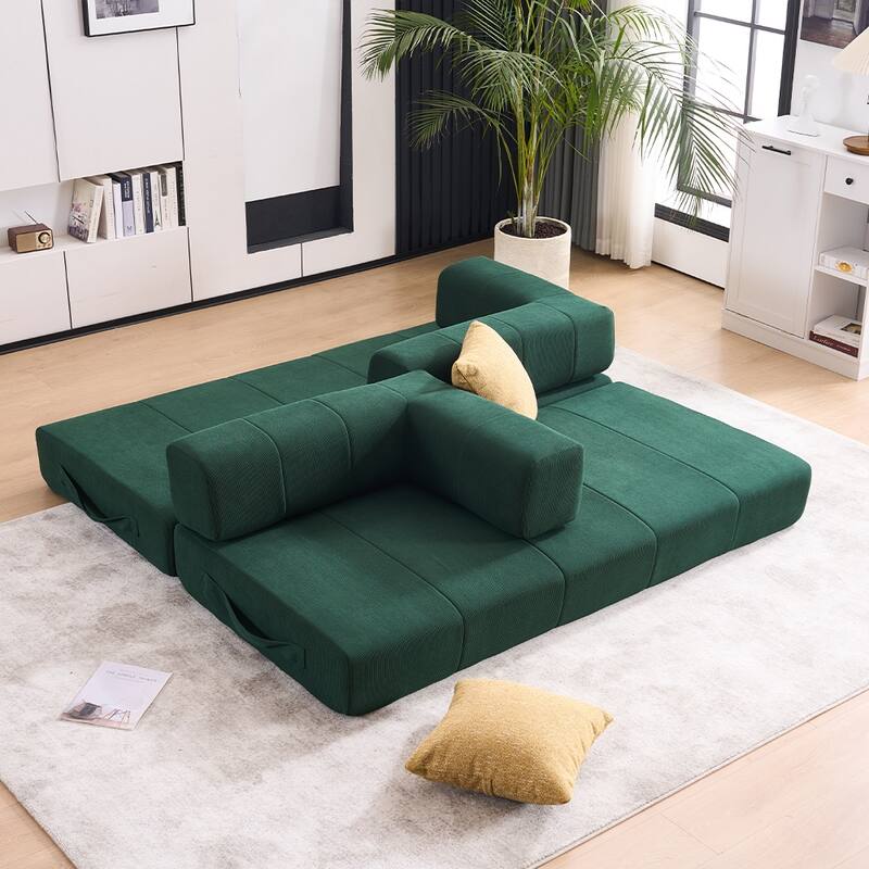 78.5" Folding Sofa Bed with 2 Pillows, Convertible Foam Futon Couch, Corduroy Fold-Out Couch for Living Room, Office