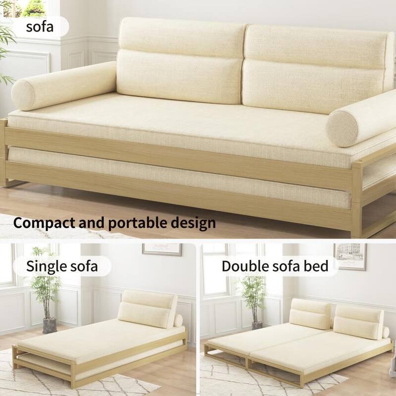 Convertible sofa bed comfortable stackable sofa bed, cotton-linen fabric - for living room bedroom (yellow)