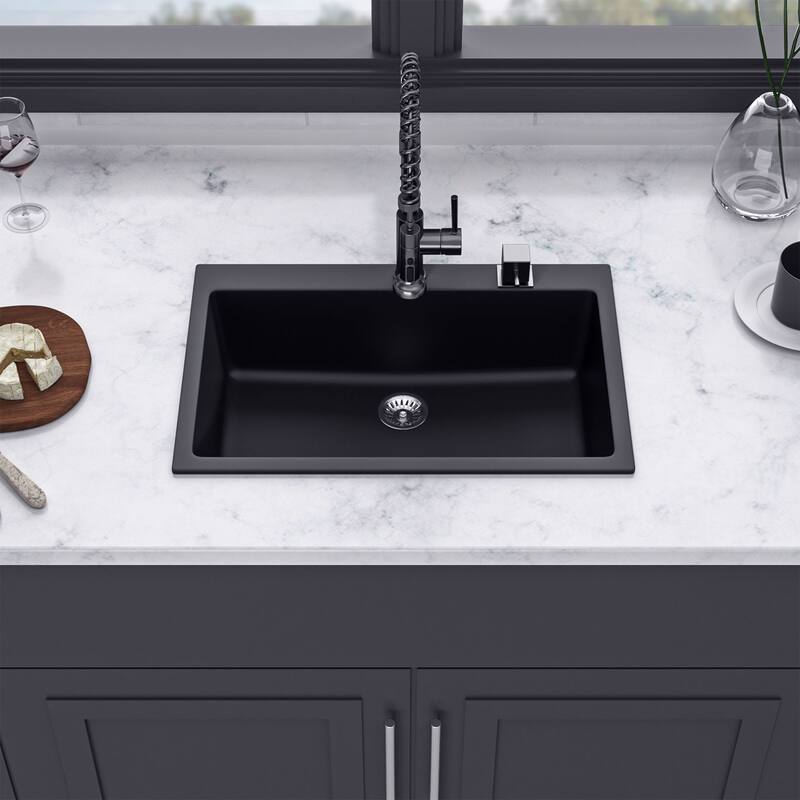 Drop-in Single Bowl Quartz/Granite Composite Kitchen Sink in Matte Black