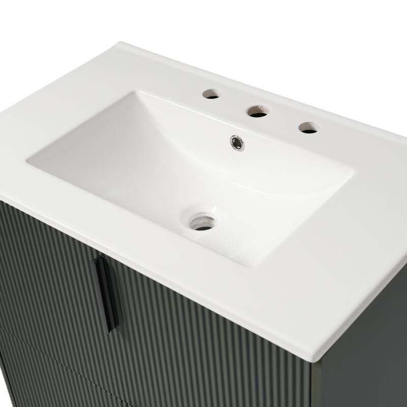 Fluted Bathroom Vanity with Ceramic Sink, Freestanding Bathroom Storage Cabinet, Bathroom Vanities with Full-Extension Drawers