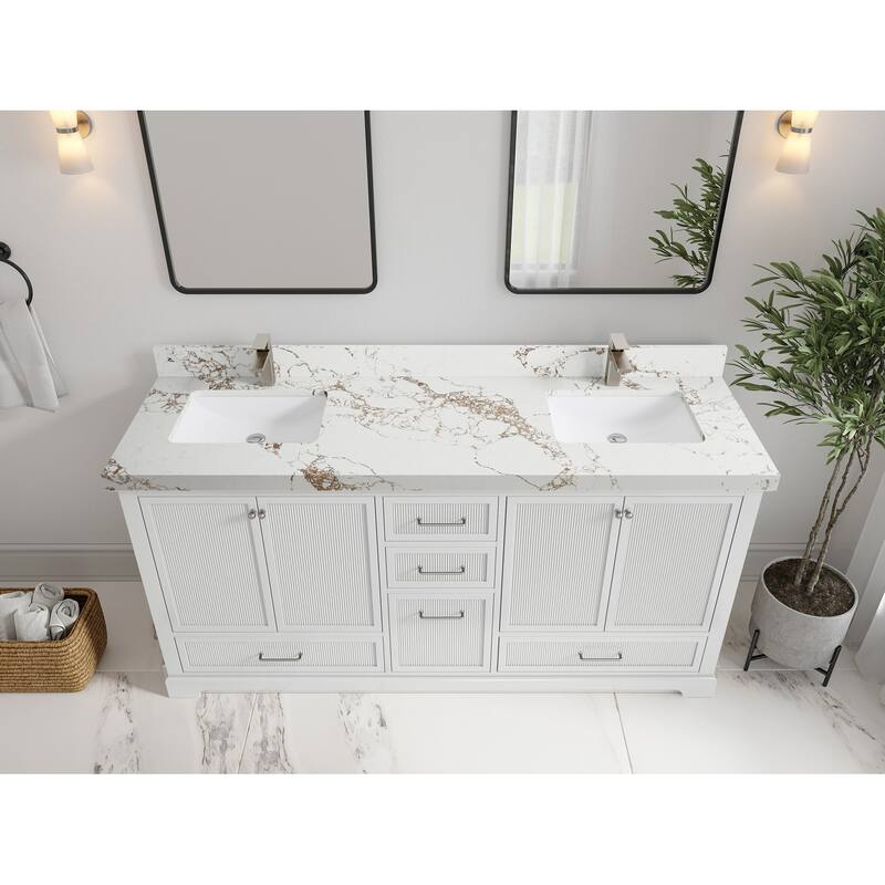 Willow Collections 72 x 22 Alys Double Bowl Sink Bathroom Vanity with Countertop - 2"Viola Gold - White